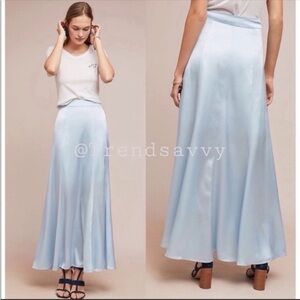 Anthropologie Hutch Grace Satin Maxi Skirt Sky Blue Size 10 NWT